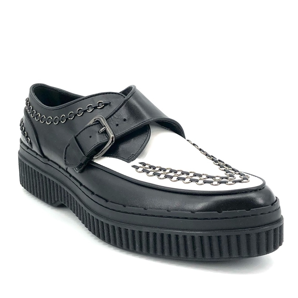 NEW Tod's Gomma Pes Monk Strap Chain Trim Loafer Shoes Black & White Size 10.5